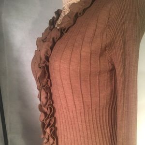 Anne Fontaine brown wool cardigan  with ruffles